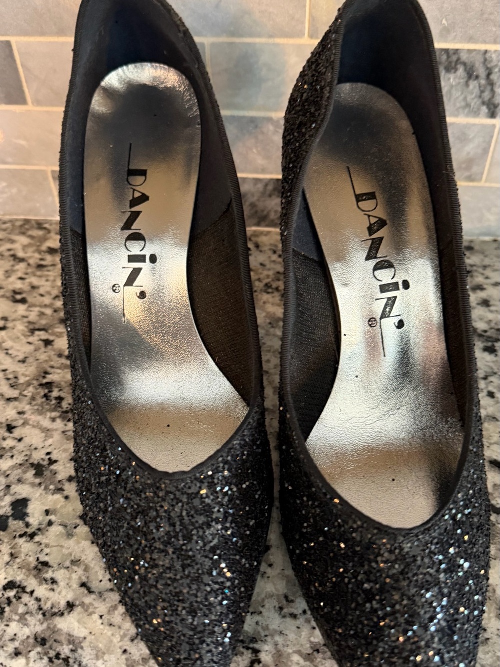 Dancin Black Glitter Pointed Toe Heels